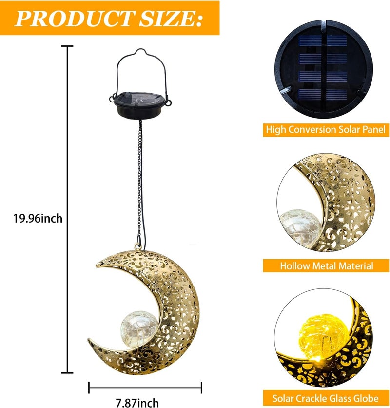 CF Solar Garden Hanging Moon Lights Outdoor Decor,Metal Lanterns Art Decorations for Outside Yard Lawn Patio Wall Fences Driveway Trail,Unique Housewarming Gardening Gifts for Women Mom - Image 4